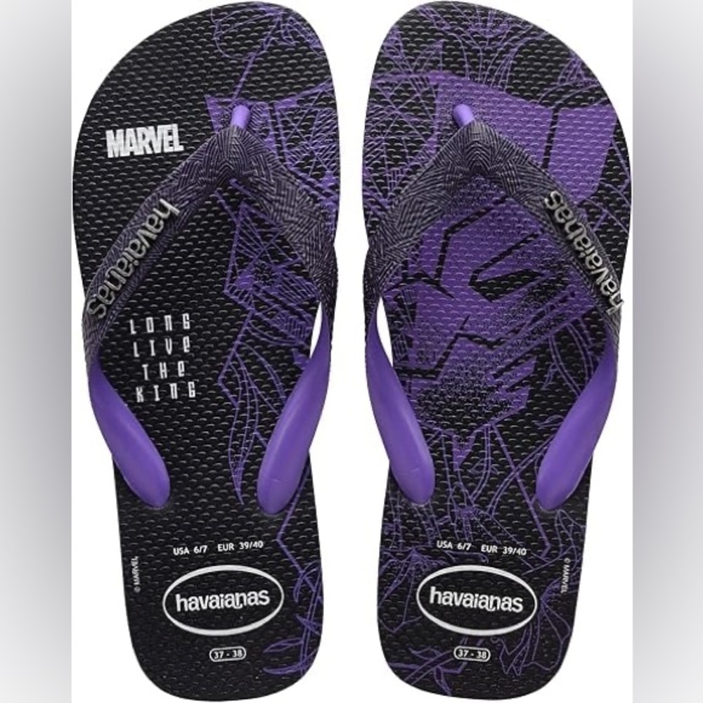 Havaianas Mens Marble Black Panther Flip Flops Size 9/10 NWT